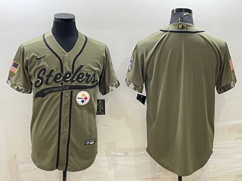 Men%27s Pittsburgh Steelers Blank Olive Salute to Service Cool Base Stitched Baseball Jersey->pittsburgh steelers->NFL Jersey